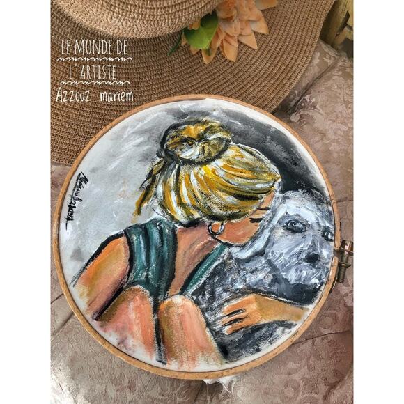 Hand-Painted “Embrace of Love” Embroidery Hoop Art – Unique Mixed Media Artwork - Picture 3 of 4